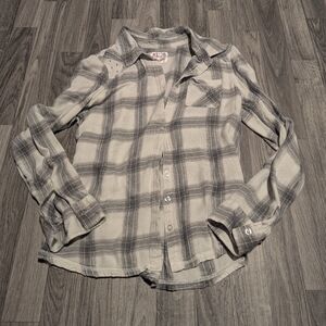 Girls Justice Gray And White Plaid Sparkly Button Up Shirt Size 16